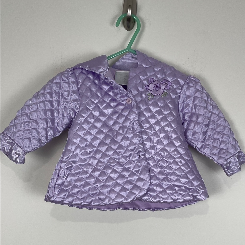 VTG Quilted Lavender Koala Baby Jacket 3/6 Months Quilted Floral Embroidery